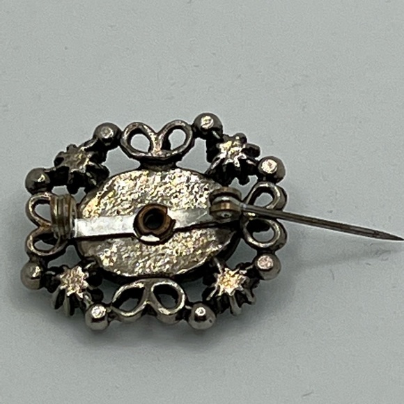 Vintage Faux Turquoise Filigree Silvertone Brooch Pin - Picture 7 of 15